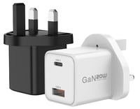 Chargeur rapide 20W avec port Type-C, matériau ignifuge, câble rétractable - Design carré compact pour téléphones mobiles