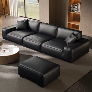 extra Deep Wide Comfortable 7 Seater <strong>Sofa</strong> Set Furniture Italian Luxury Combine Corner <strong>Black</strong> Leather <strong>Sofa</strong> - Product Image 5
