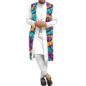 Afrika etnik düz renk pamuk erkek üst ve pantolon ve yelek rahat 3 parça Set moda - Product Image 2