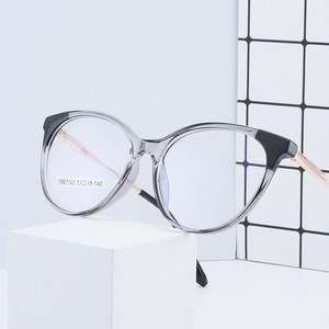 Montura de gafas Tr90 Cat Eye 87142, lentes planas antiluz azul, montura completa unisex para protección de miopía - Product Image 1