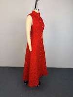 Robe longue d'été florale sans manches 2026 pour femme, élégante, col montant, coupe ajustée, fente avant, bleue, vente en gros