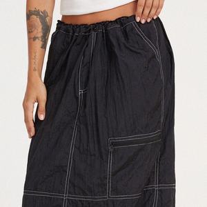 <span class=keywords><strong>Jupe</strong></span> cargo longue maxi ample noire en <span class=keywords><strong>parachute</strong></span> légère pour femmes sur mesure - Product Image 3