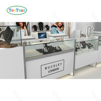 Kiosque de centre commercial blanc Stand de bijoux Kiosque de centre commercial Vitrine de bijoux en bois Verre Petit présentoir de bijoux d'occasion Mdf