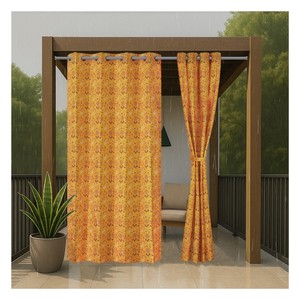Rideaux Imprimés Floraux Imperméables Jaune Joyeux avec Tissu en Polyester Teint en Masse pour Utilisation Extérieure sur Patio et Balcon - Product Image 1