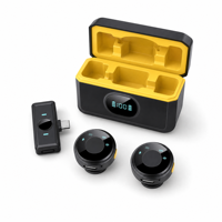 Microphone Lavalier Sans Fil Q8-B, 2 Émetteurs, 1 Récepteur, Étui de Charge Type-C Lightning pour Enregistrement Vidéo sur Smartphone