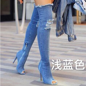 2026 Neue Denim <span class=keywords><strong>High</strong></span> Heel Nachtclub-Stiefel Damen Übergrößen Mode Overknee Damenstiefel - Product Image 6