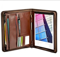 Porte-documents A4 OEM, organiseur de bureau, emplacement pour cartes de visite, multi-poches, présentoir rigide, couverture en PVC et cuir PU, fermeture éclair, agenda