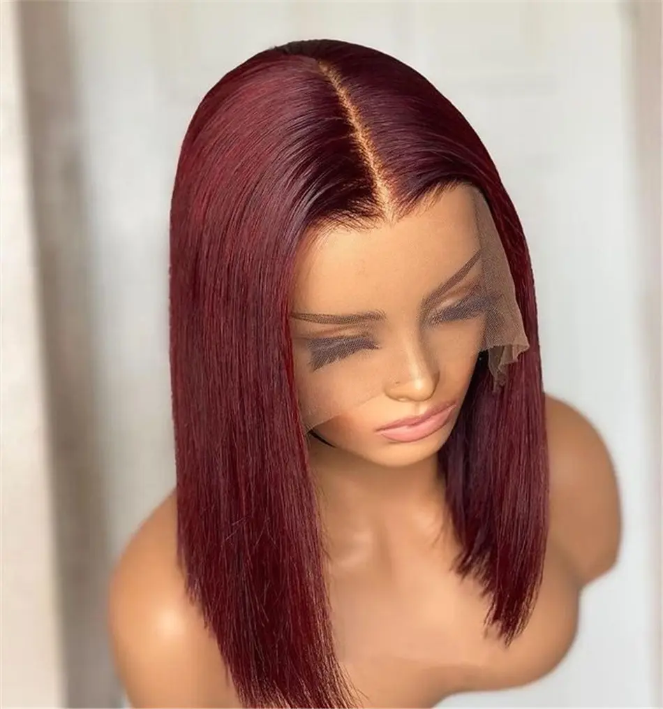 Wholesale Peruvian Bob Wig Ombre 99J Pink Short Colored Bob Wigs Human Hair Blonde 613 Hd Full Lace Frontal Wigs For Black Women