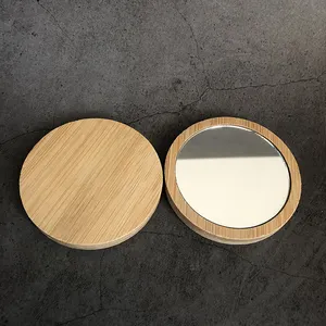 Logo personalizzato specchio tascabile rotondo regali di moda Mini specchio cosmetico in legno specchi per il trucco in bambù portatili