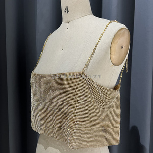 เสื้อแขนกุดคริสตัลประดับพลอยเทียมสีทองมีซับในตามปกติ - Product Image 4