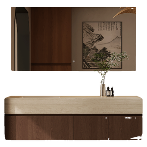 Meuble de salle de bain suspendu personnalisé en travertin avec vasque intégrée rectangulaire sans joint, <span class=keywords><strong>lavabo</strong></span> et toilettes - Product Image 5