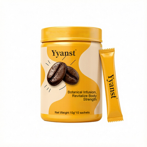 Café de Infusión Botánica de Marca Privada OEM, Café Revitalizante para Fortalecer el Cuerpo, Bebida Herbal de Granos de Café, Frasco Redondo Amarillo Brillante, 10 Sobres - Product Image 1