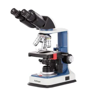 AmScope mikroskop binokular LED 40x-2500x USB-C, mikroskop gabungan dua lapisan 3D dapat diisi ulang untuk pelajar