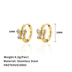 Orecchini a Farfalla Classici da Donna Bestseller, Placcati in <span class=keywords><strong>Oro</strong></span> 18K, Acciaio Inossidabile Impermeabile, Gioielli con Zirconi per Feste - Product Image 4