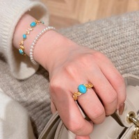 Collier Bowei vintage en cuivre antique, filigrane, papillon, ovale, turquoise, bague, bracelet, clou d'oreille