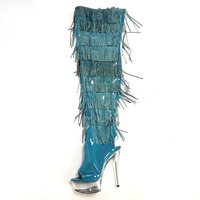 Nouvelles Bottes Sexy à Franges au-dessus du Genou de 6 Pouces, Style Gothique, Plateforme, Bout Ouvert, pour Danseuses de Pole Dance et Modèles de Nuit
