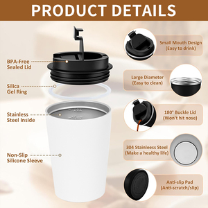 Pretty Factory Wholesale Insulated White Travel Coffee <b>Cup</b> with Black Lid Your <b>Reusable</b> Vacuum Insulated Sport Water Bottles - Product Image 6