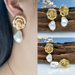 Orecchini a Goccia con Fiore di Rosa per Donne, Stile Barocco Vintage, Accessori per Orecchie da Indossare Quotidianamente - Product Image 5