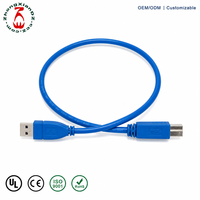 Câble de données USB 3.0 Type-B mâle ZhongXian ZX-024 pour imprimante, faisceau de câbles 5 Gbit/s, conducteur en cuivre étamé, 30 V, longueur personnalisée, gaine PVC bleue tressée