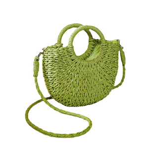 Sacs de plage faits à la main de couleur bonbon en gros, sacs à bandoulière en <span class=keywords><strong>paille</strong></span> demi-<span class=keywords><strong>rond</strong></span>, grande capacité, sacs fourre-tout en <span class=keywords><strong>paille</strong></span> tissés décontractés pour femmes - Product Image 2