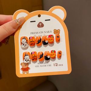 12 faux ongles 3D colorés de <span class=keywords><strong>dessin</strong></span> animé pour <span class=keywords><strong>Halloween</strong></span>, cadeaux adorables pour enfants, ongles à presser pour enfants avec colle, vente chaude - Product Image 6