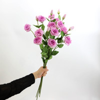 Bunga Lisianthus Eustoma Sentuhan Realistis Buatan untuk Dekorasi Pernikahan dan Rumah, 3 Kepala, Putih Pink, Bunga Lonceng Cina Buatan