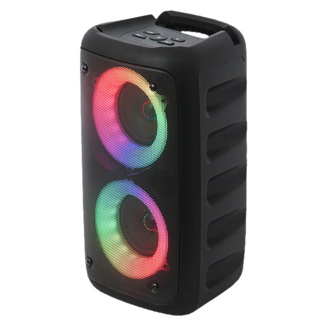 LED RGB Wireless BT 5.0 Karaoke Radio Speaker with USB XLR RCA AUX Ports Built-in Mic Lamp Plastic Cabinet 10W Battery Powered