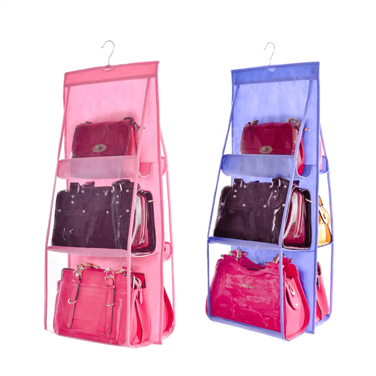 Hot Selling 6Pocket Hanging Handbag Organizer für Kleider schrank Transparente Aufbewahrung tasche Doppelseitiger Handtaschen-Aufbewahrung organisator