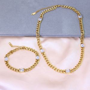 Joyería <span class=keywords><strong>de</strong></span> moda 2025, collar <span class=keywords><strong>de</strong></span> cadena <span class=keywords><strong>cubana</strong></span> <span class=keywords><strong>de</strong></span> acero inoxidable, conjunto <span class=keywords><strong>de</strong></span> pulsera, joyería <span class=keywords><strong>de</strong></span> circonio cúbico, regalo para mujeres y niñas - Product Image 4