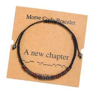 Pulseras de código Morse para hombres, mujeres y niñas, ajustables, tejidas a mano, para cumpleaños, gran oferta - Product Image 1