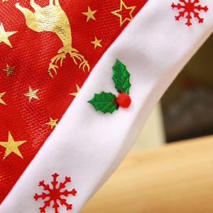 Sombrero de Papá Noel estampado dorado Franela Sombreros de Navidad iluminados con luces LED - Product Image 3