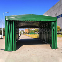 Auvent de stationnement mobile rétractable à pousser et tirer, structure en acier galvanisé, bâche en PVC anti-âge avec roulettes verrouillables