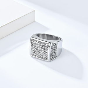 Men's Geometric <b>Titanium</b> Steel <b>Ring</b> Full Gold Plated With Micro Pave Diamonds Party Fashion Jewelry - Product Image 3
