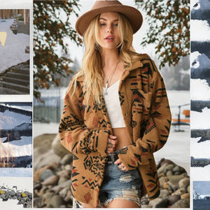 Sudadera con Capucha de Felpa Ultrafina Personalizada con Estampado Azteca para Mujer, Abrigo Informal Étnico con Cierre y Cuello Alto de Poliéster - Product Image 3