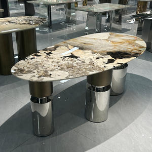 Mesa de Comedor de Cuarzo <span class=keywords><strong>Patagonia</strong></span> de 240*120cm, 2.4m 2.2m, con Efecto de Goteo de Agua, para Villa, Hotel, <span class=keywords><strong>Restaurante</strong></span>, Encimera de Piedra de Mármol Natural Pandora de 8 pies - Product Image 1