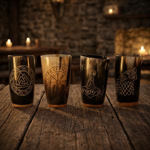 Verres à vin en corne de buffle faits à la main, tasses à boire gravées, ensemble tribal pour bar et fête, verres artisanaux naturels à prix compétitif - Product Image 1