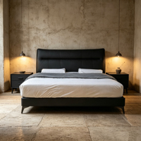 Leyi Luxuriöses Modernes Verstellbares Gepolstertes Bett mit Hohem Kopfteil aus Echtem Leder, Metallrahmen, Langlebig und Umweltfreundlich, King-Size