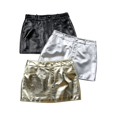 2312 Design Spice Girl Style Genuine Leather Sheepskin Fluorescent Breech Miniskirt