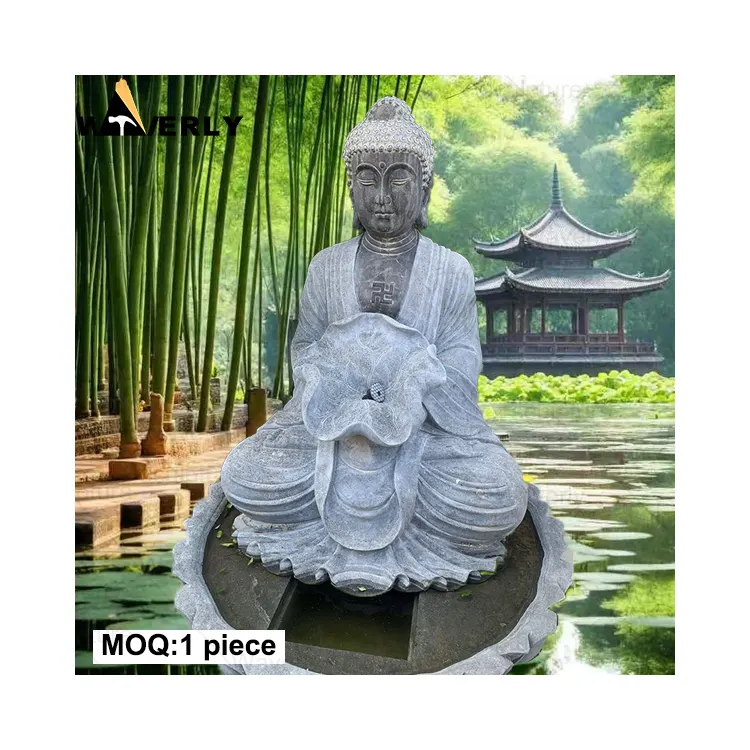 Dekorasi luar ruangan air mancur Buddha batu alam besar air mancur patung Dagang marmer ukuran sesuai pesanan air mancur Buddha