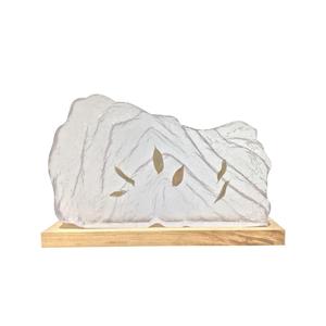 Sculpture moderne minimaliste en résine et pierre avec feuilles tombantes 650x70x380mm, décoration artistique pour salon, entrée, villa, club-house - Product Image 5