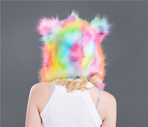 Sweat à capuche en fausse fourrure d'animal, couleur arc-en-ciel, chaud, <span class=keywords><strong>avec</strong></span> <span class=keywords><strong>gants</strong></span>, écharpes - Product Image 6