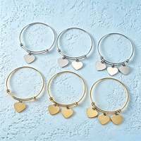 Bracelet extensible Ywyougang en acier inoxydable plaqué or avec pendentif cœur vierge pour gravure personnalisée, serti de pierres, bijou unisexe, cadeau