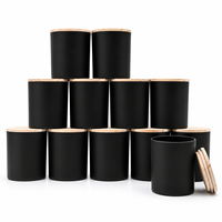 Vente en gros de pots à bougies en verre givré noir mat de 8 oz, 10 oz et 12 oz avec couvercles en bois, contenants vides pour la fabrication de bougies