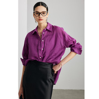Kemeja 100% Ramie untuk Wanita Elegan Warna Solid Lengan Panjang Kancing Depan Blus Kasual Longgar Pakaian Musim Panas 2026