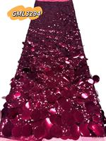 Tissu en dentelle élastique brodé de couleur fantaisie, en tulle lourd orné de paillettes et de perles, avec de grandes paillettes de luxe pour robes de soirée 2026