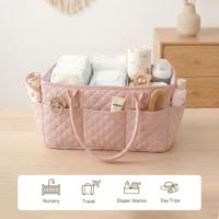 Organisateur de couches matelassé à motifs floraux, panier à couches avec poignées en cuir végétalien, panier de rangement portable pour la chambre d'enfant