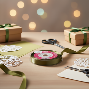 ILAN ริบบิ้นผ้าซาติน 0.6 ซม. 25Y สีเขียวมะกอก D-45 - Product Image 2