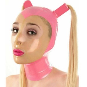 Copricapo donna in lattice parrucca treccia d'oro maschera di gomma Cosplay Club <span class=keywords><strong>Costume</strong></span> rosa doppia testa - Product Image 1