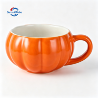 Mug en céramique créatif et personnalisé, style bohème, en forme de citrouille de Noël, sans cuillère, pour cadeaux d'affaires, avec couvercle