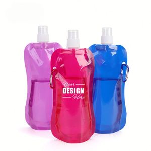 Botellas de Agua Deportivas Plegables Personalizadas, 480 ml, a Prueba de Fugas y Plegables para Viajes, Senderismo, Camping - Morado, Amarillo, Rosa - Product Image 1